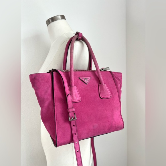 PRADA Twin Pocket 2 Way Zip Tote Pink Scamosciato Suede Convertible Bag BN2625 - Picture 5 of 15